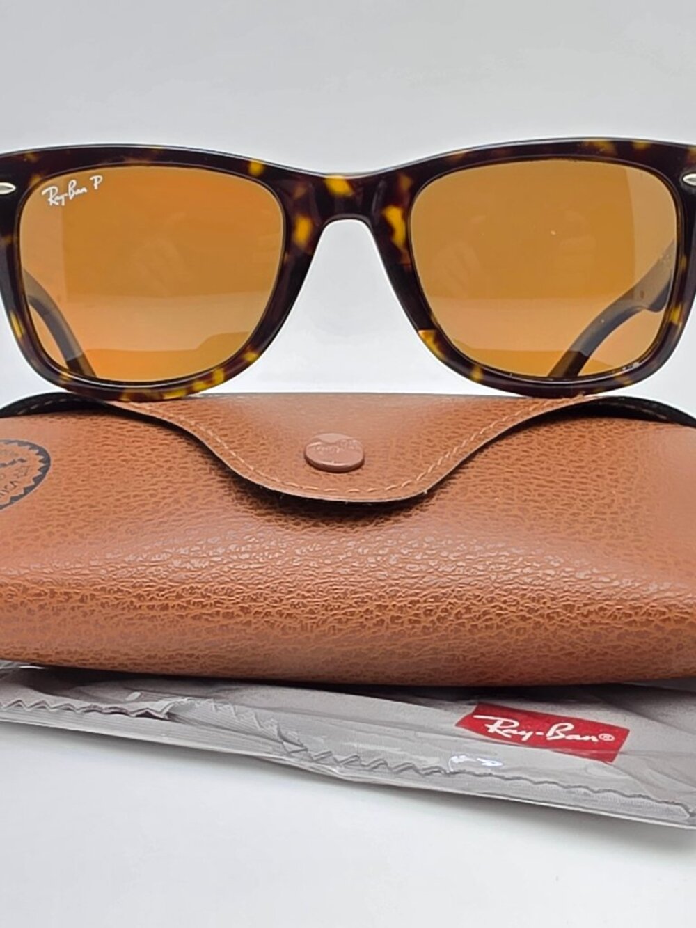 Ray-Ban RB2140 902/57 Wayfarer Tortoise Frame Brown Polarized Lens Sunglasses